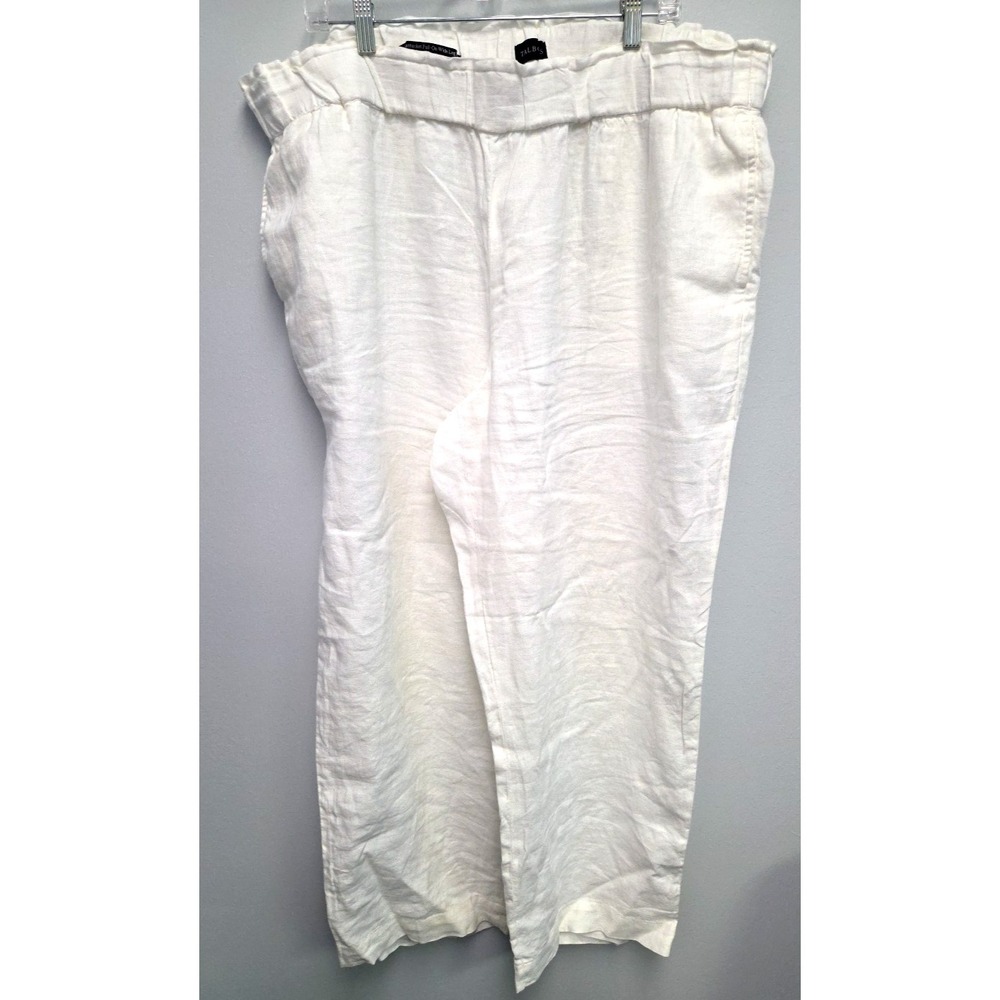 Talbots White 2X Linen Nantucket Pull On Wide Leg Pant Elastic Pockets Full Leng
